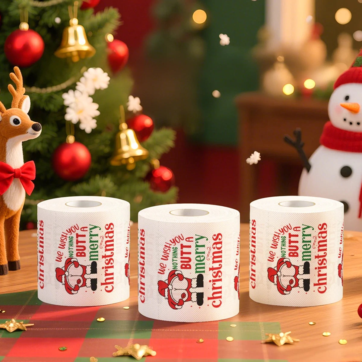 1-Christmas Toilet Roll Paper Happy 2026 New Year Christmas Supplies Xmas Tissue Roll Napkin Kitchen Tool Home Decoration New Year