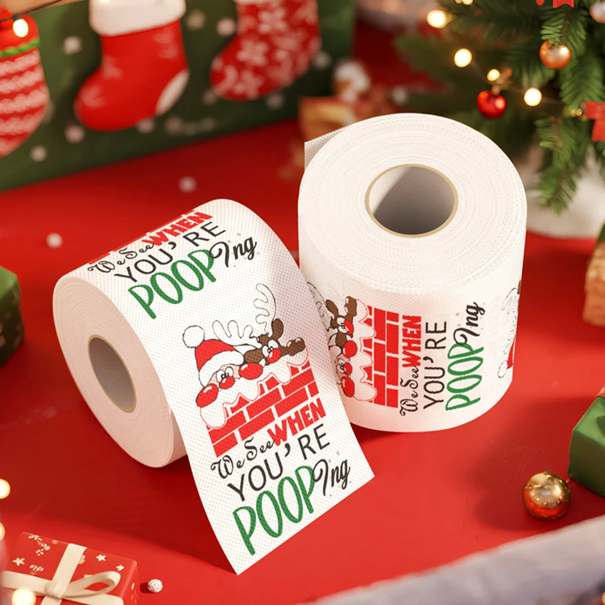 1-Christmas Toilet Roll Paper Happy 2026 New Year Christmas Supplies Xmas Tissue Roll Napkin Kitchen Tool Home Decoration New Year